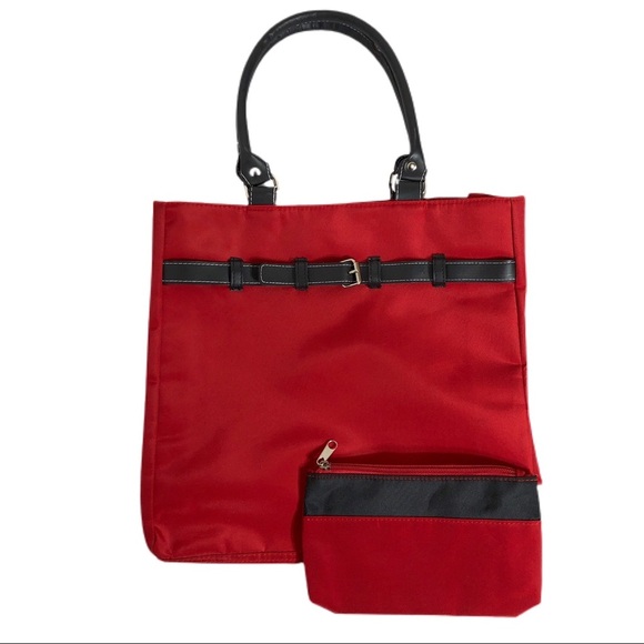 Allure Red Belted Front Tote Bag with Mini Bag - Picture 1 of 8